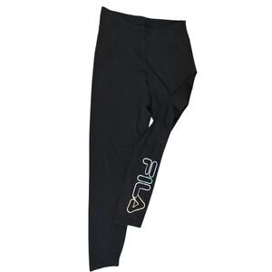 FILA Black High Rise Logo Leggings Size Large Cotton Stretch Athleisure Pants